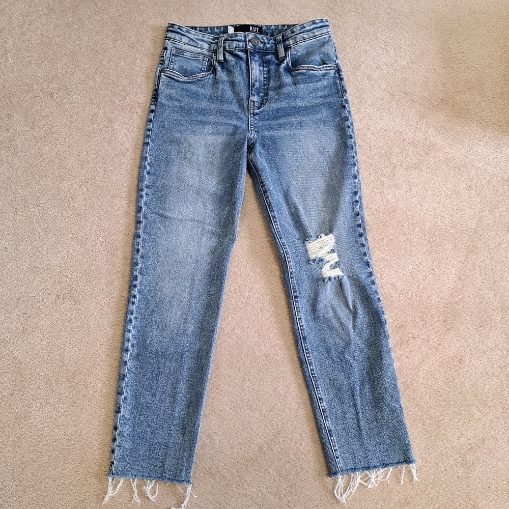 Kut from the Kloth Jeans Rachael Fab Ab Mom Jeans Size 2 Blue Distressed Denim